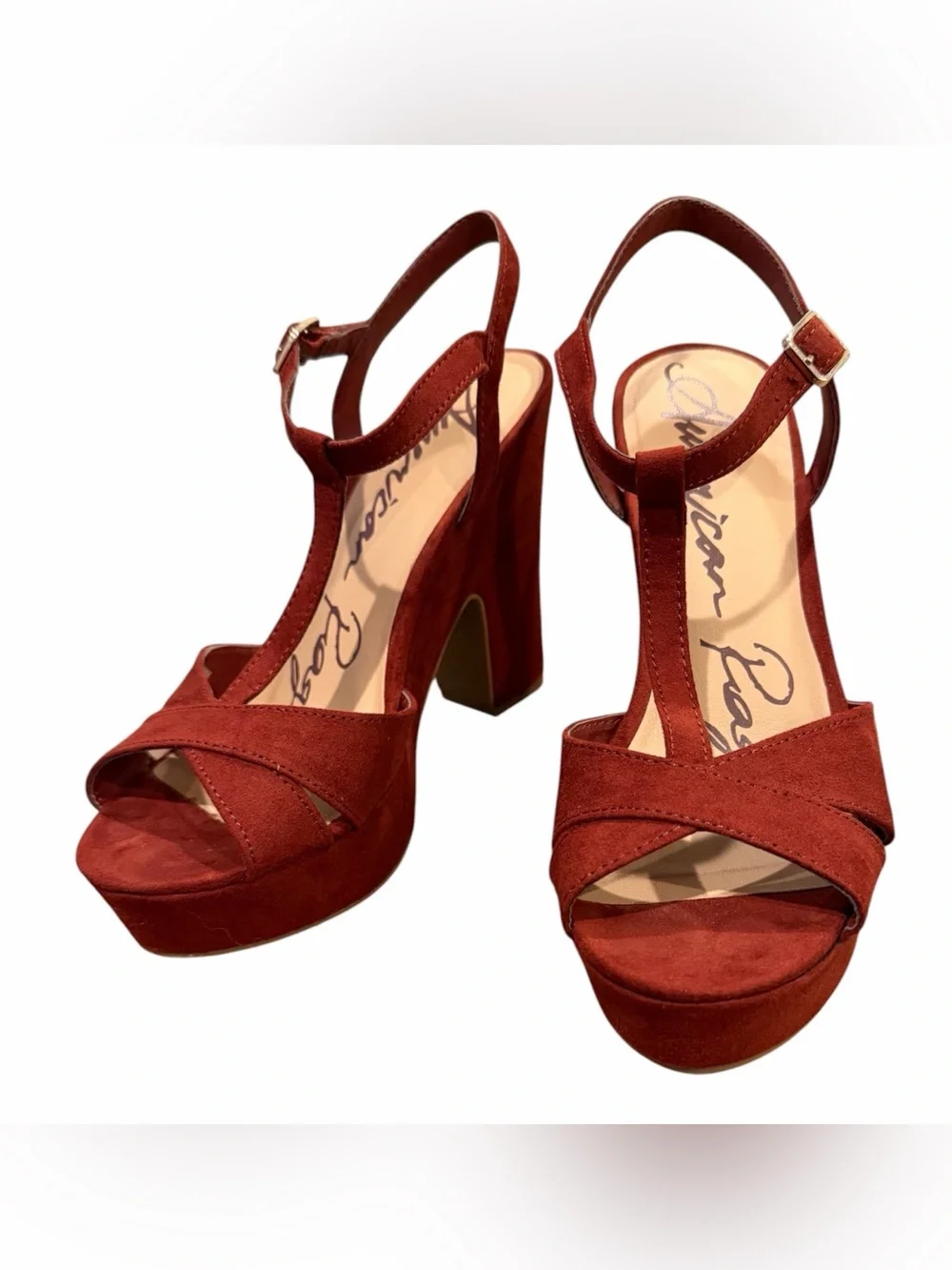 American Rag Rust Suede Platform T-Strap Sandals